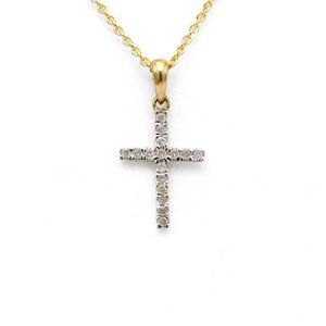 14k Yellow Gold Petite Diamond Cross Pendant